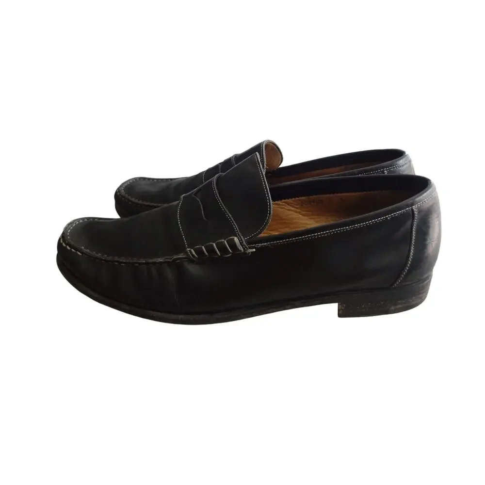 Santoni Austin Black Leather Penny Loafer Men 13 Moc Stitching Paine Italy Pinch